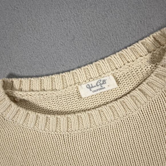J Galt Sweater Women Large Beige Crewneck Cotton Knit Pullover Casual Minimalist - Picture 3 of 9